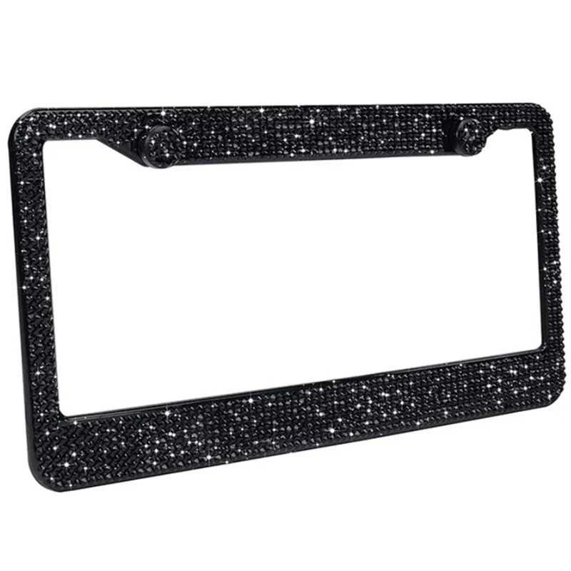 Bling Rhinestone Car License Number Plate Frame Crystal Diamond Stainless Steel Meatal License Plate Holder Black/ White/ Pink