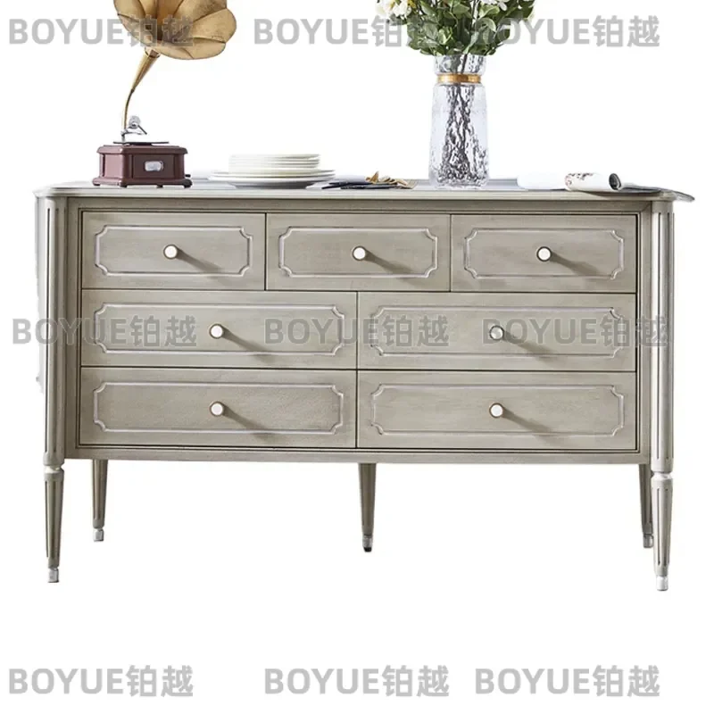 American Light Luxury Solid Wood 7 Drawer Chest Cabinet Bedroom Storage Unit Compact Dresser for Small Apartment Home