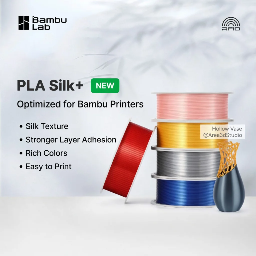 Bambu Lab Original PLA Silk+ 1kg 3D Printer Filament Glossy Silk Texture Rich Colors RFID Auto Recognition DIY Printing Material