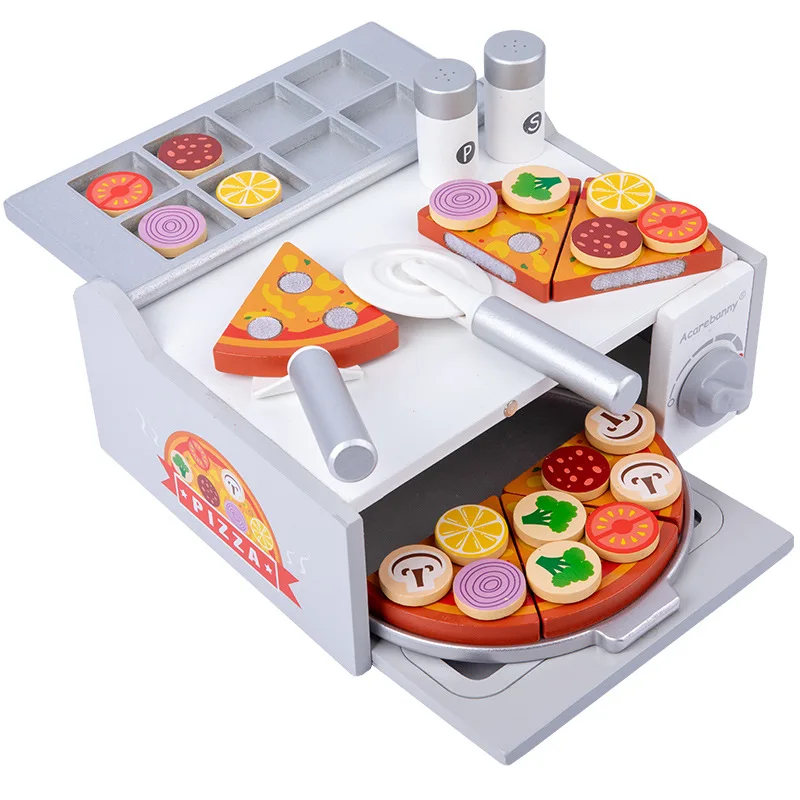 Crianças simulação comida cozinha brinquedos de madeira pizza corte fingir jogar casa forno churrasco rack conjunto crianças brinquedos educativos cozinhar