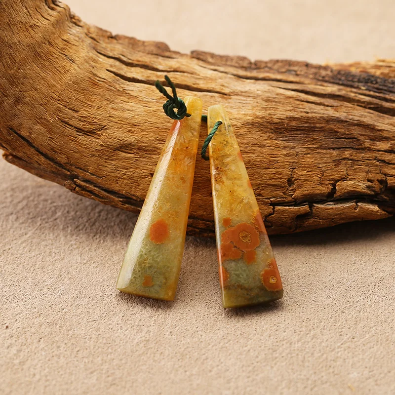 Natural Elongated triangular Ocean Jasper Earrings Beads for Jewelry Making, Handmade Natural stones beads 35*10*4mm 4.1g