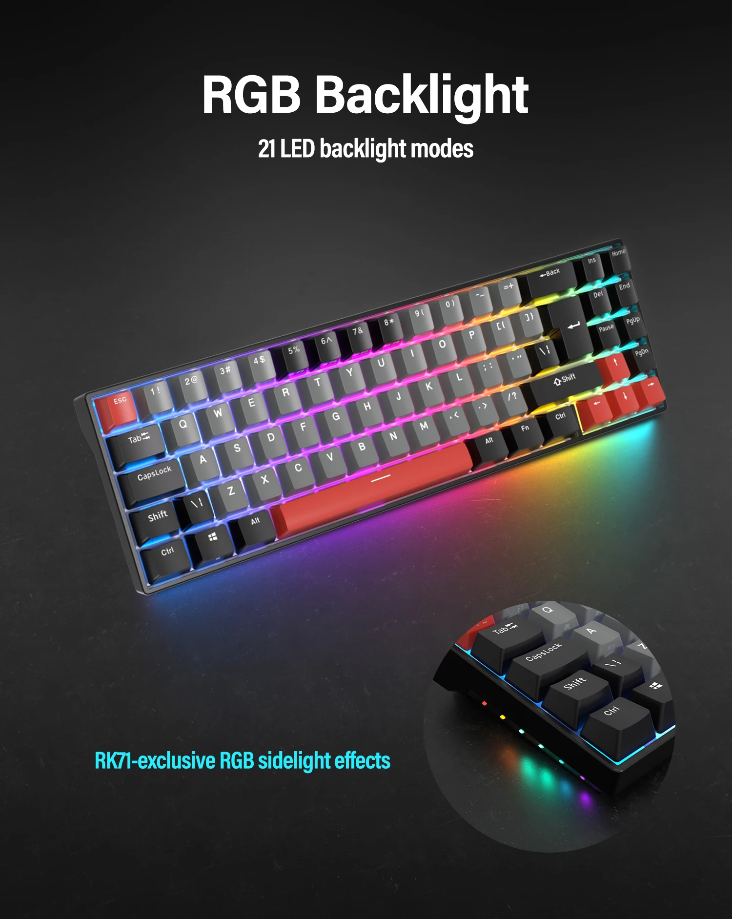 Imagem -03 - Royal Kludge-teclado Mecânico sem Fio Teclado para Jogos Iso Hot-swappable 68 Teclas 70 Rgb Backlit 2.4g Pbt Keycaps