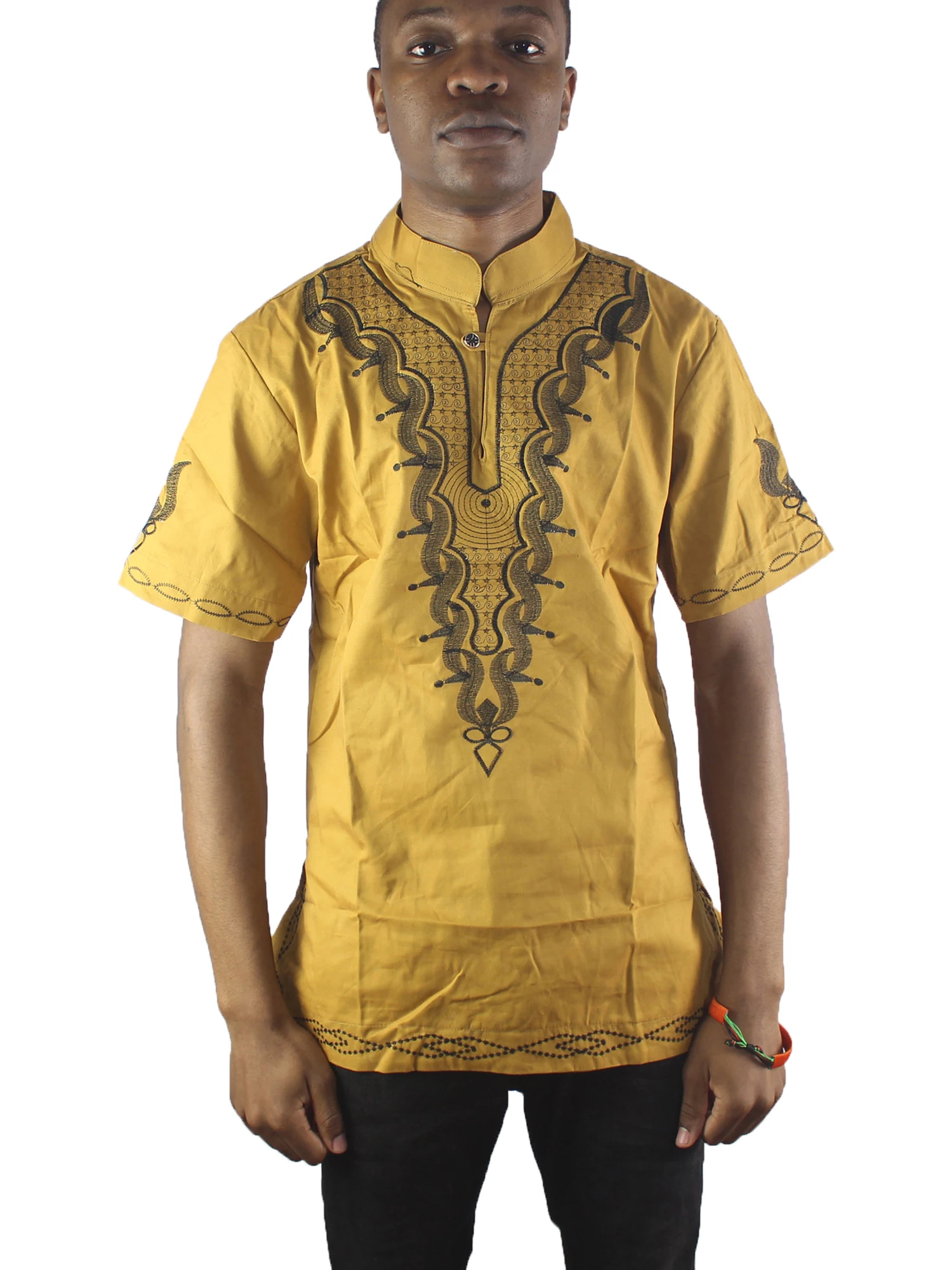 Bata Eyes Bordada Premium - Camisa Africana Manga Curta Dashikiage Embroidered Slim African Hippie Dashiki Ankara Top