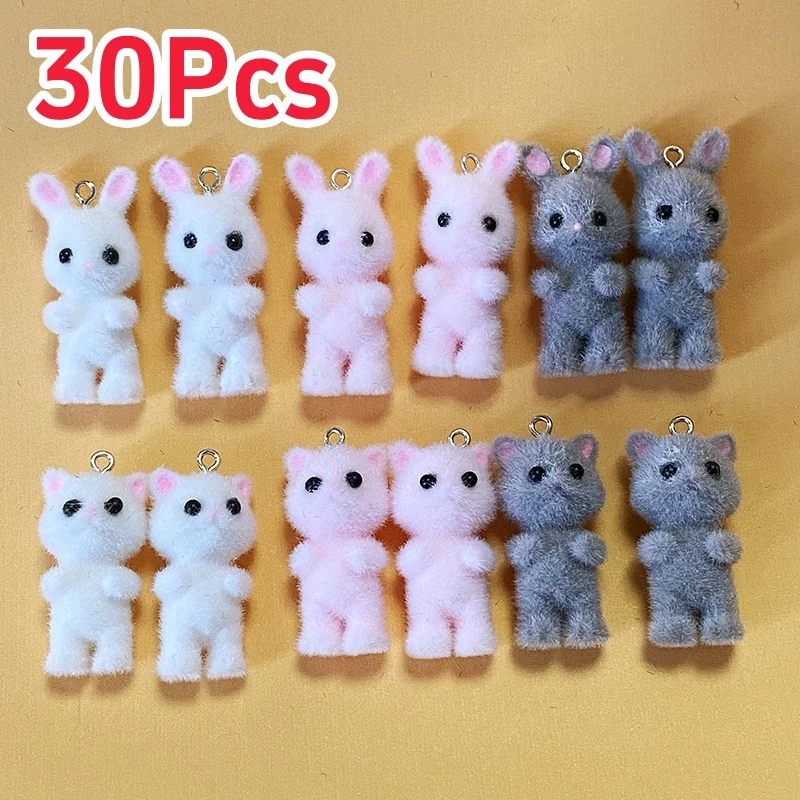 30pcs/Pack Slim Fluffy Cat Rabbit Charms Bulk Wholesale Animal Pendant Accessory DIY For Keychains Jewelry Make