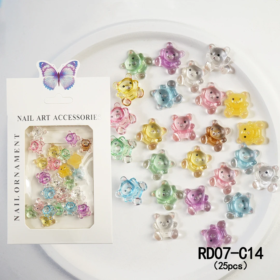 

Kawaii Bear Nail Charms Art Decoration 3D Cute Aurora Heart Shell Resin Parts Design Jewelry Accessories Manicure Japanese