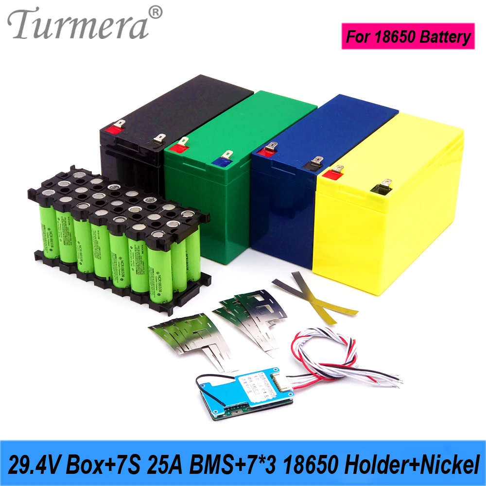 

Turmera 24V 29.4V Battery Storage Box 18650 Holder 7S3P 25A Balance BMS Welding Nickel Use in Electric Bike or Replace Lead-Acid