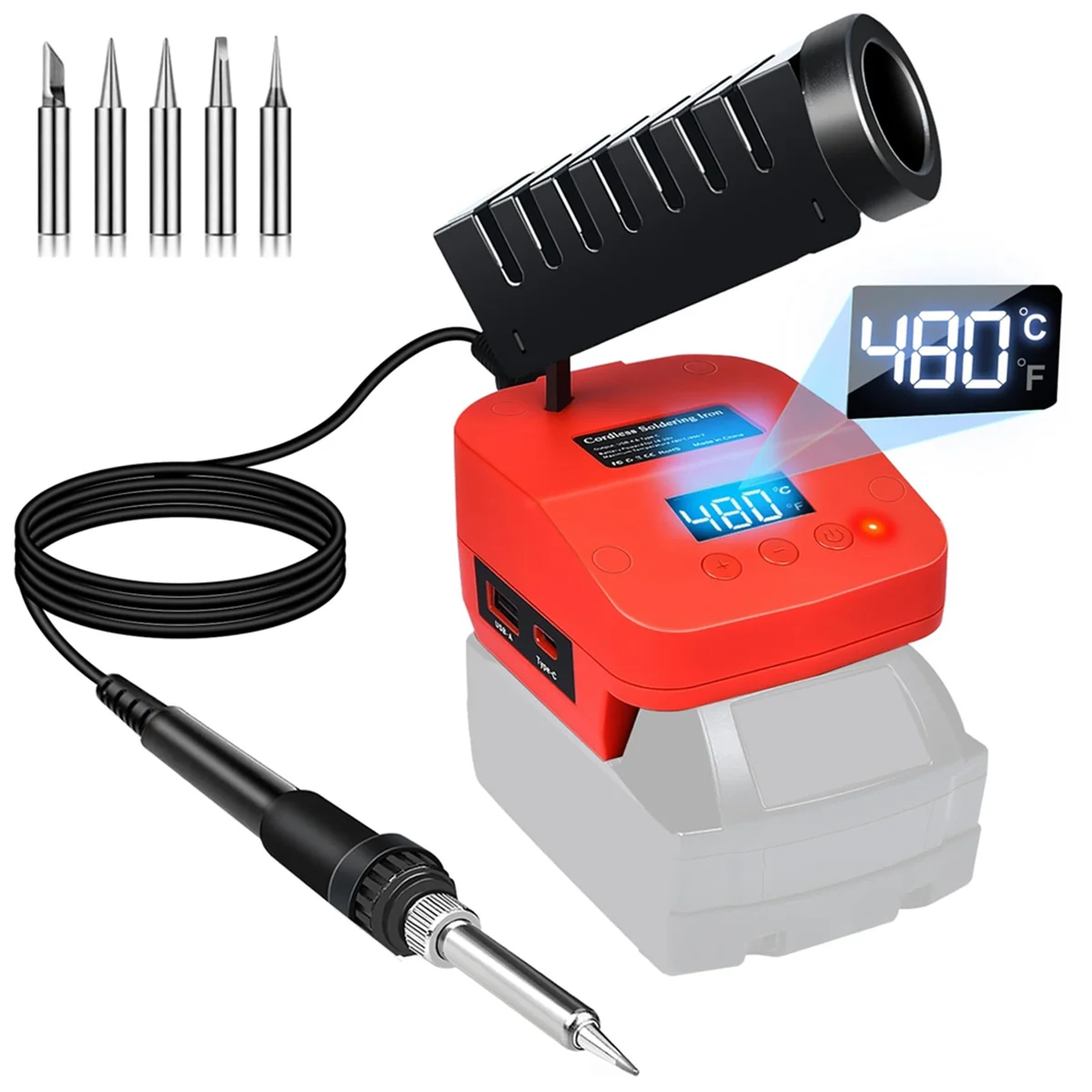 ABFKW Soldering Iron Station for Milwaukee M18 18V Battery Cordless Soldering Iron with Digital LCD Display,USB&Type-C Port
