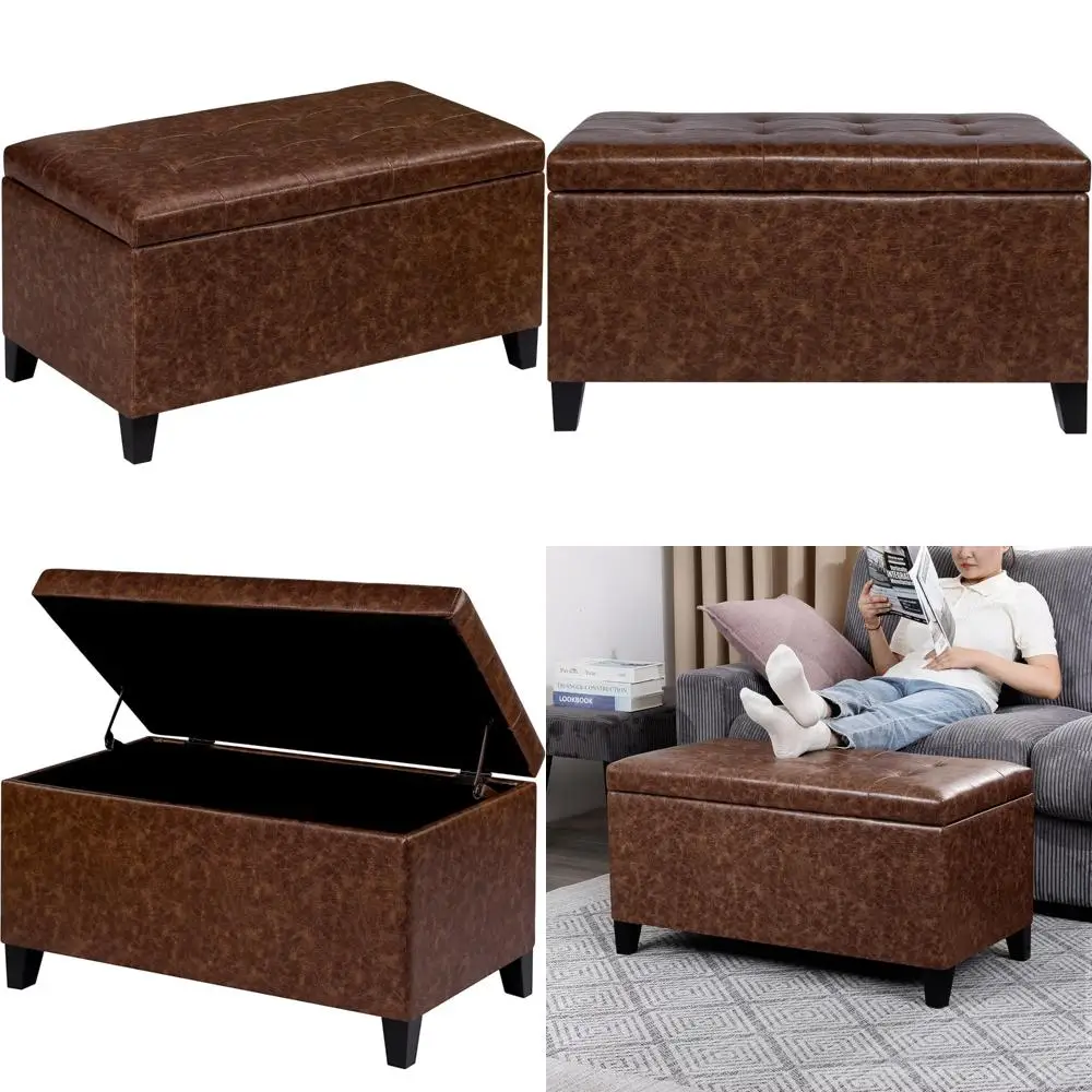 

Оттоманская скамейка для хранения из искусственной кожи с деревянными ножками, мягкий конец кровати, мебель для прихожей и спальни