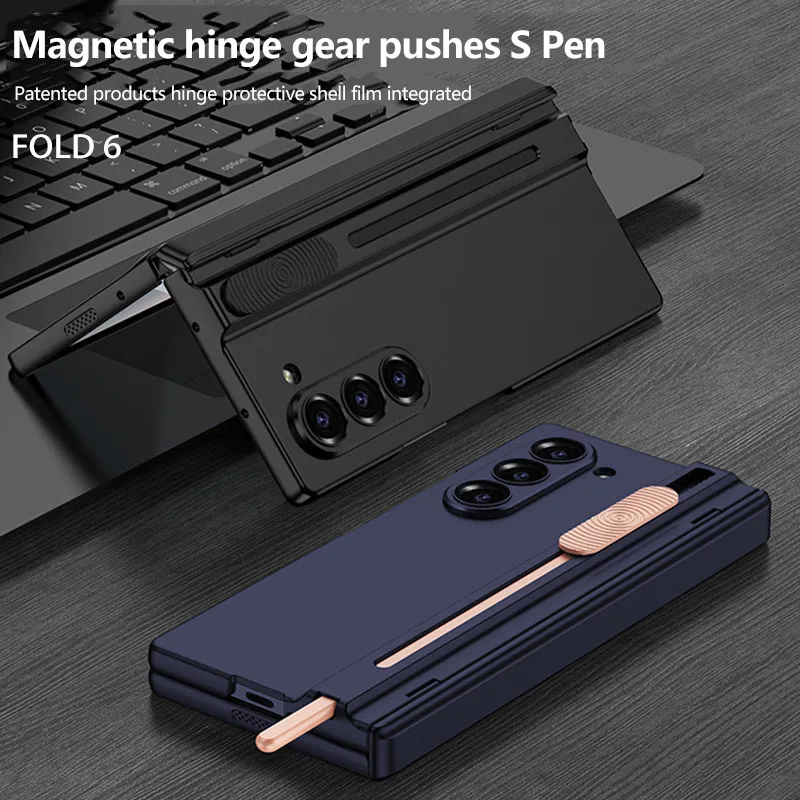 Mobile Phone Case For Samsung Galaxy Z Fold 6 5G Magnetic Folding Hinge One Pen Slot Anti-fall Hard Cover