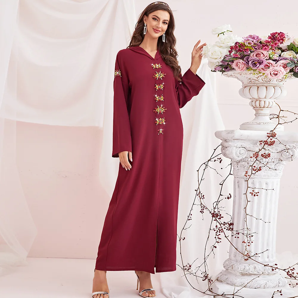 

Ramadan Abaya for Muslim Women Eid Hooded Diamonds Djellaba Maxi Dress Turkey Arab Kaftan Dubai Islam Party Gown Moroco Caftan