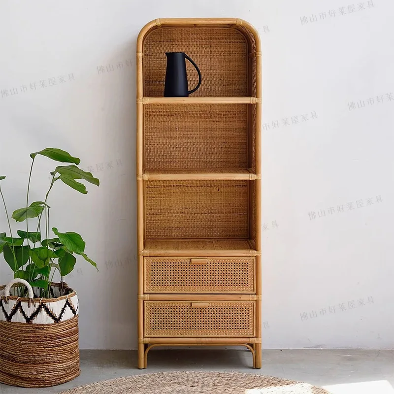 Rattan Bookshelf Handmade and Simple Storage Rack Drawer Storage Rack Rattan Woven Japanese Shelf