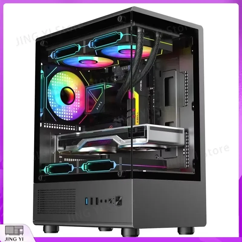 Gaming PC Case Micro ATX ITX Mid Tower Computer Chassis Tempered Glass Desktop Gaming Cabinet Customizable RGB Support High
