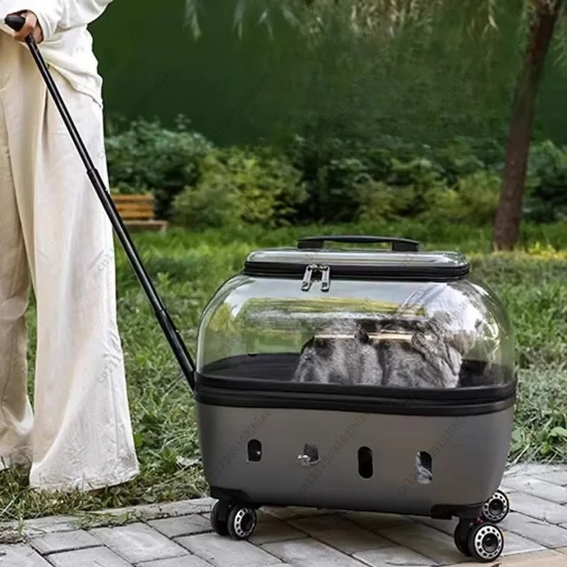 Transparent Cat Cage LargeCapacity Pet SuitcaseBreathable Cat Carriers Pull Standing Wave Ratio MeterStanding WavePower