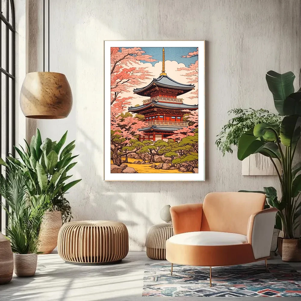 Digitale Landschaft, Diamantmalerei, Kirschblüten-Turm, Zuhause, Wandkunst, Dekoration, Kunsthandwerk, DIY-Geschenk, geeignet für Erwachsene, Anfänger – Detail 3