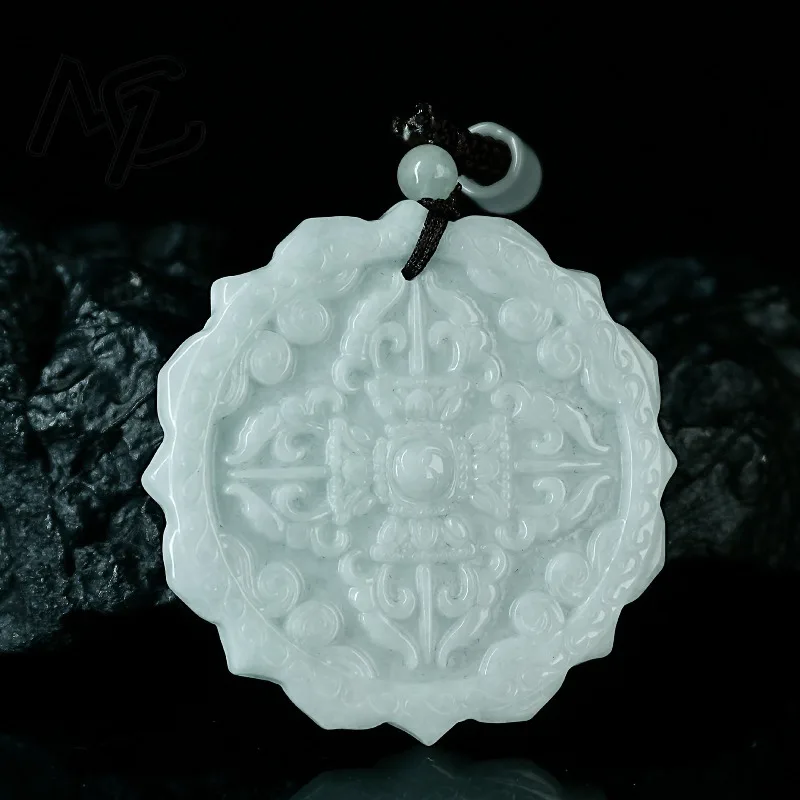 Real Natural Myanmar Emerald Jade Double-sided Lotus Pendant Necklace Carved Jadeite Jewelry Fashion Amulet Gifts Certificate view 3