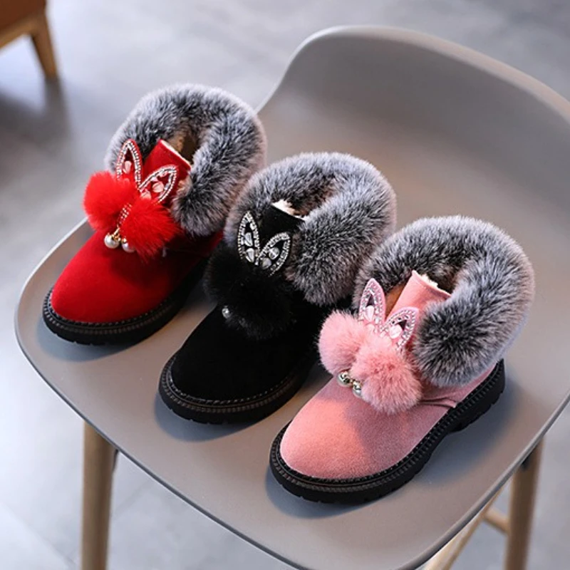 

Cute Children's Winter Boots for Girl Soft Furry Hairy Toddlers Fashion Snow Boots Warm Versatile Kids Ankle Cotton Boots Casual
