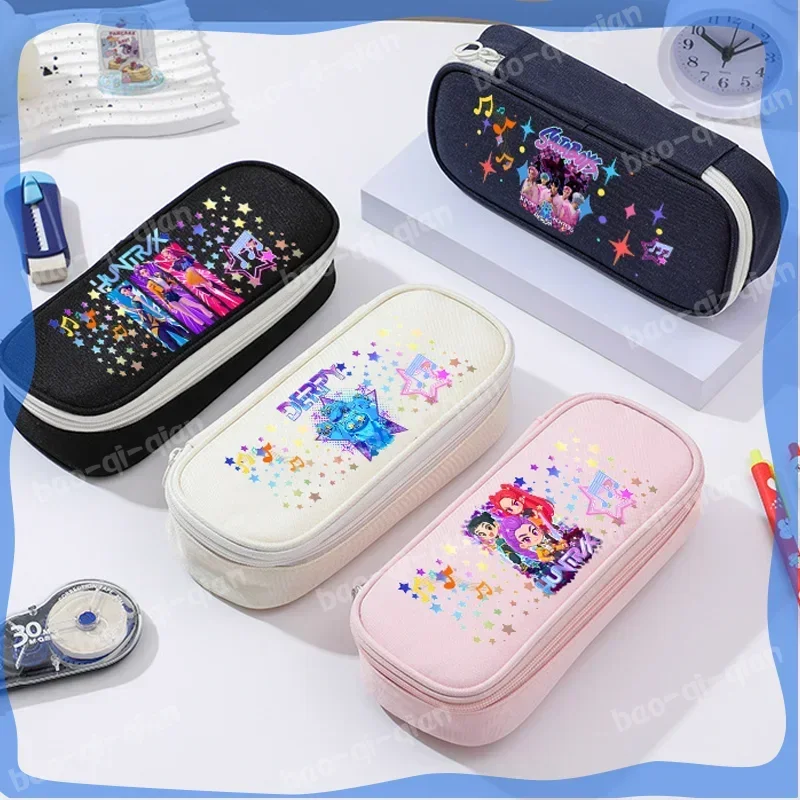 kpop Demon Hunters Oxford Cloth Student Pencil Box Lumi Mila Hunter Multi-layer Pencil Bag Pink Blue Black Whit - view 4