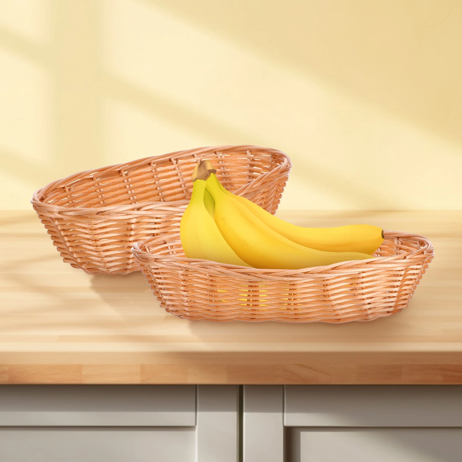 

10 Pcs Woven Bread Basket Imitation Rattan Lightweight Breathable Food Preservation Large Capacity Snacks Fruit Vegetable