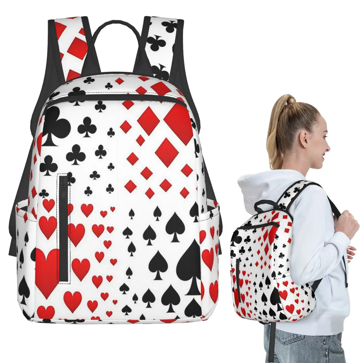 

Red And Black Suites Playing Cards Backpack Student BookBag Children School Bag Computer Shoulder Bags Boys Girls