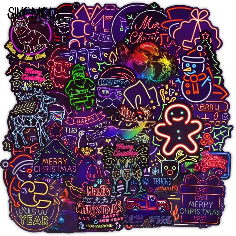 10/30/50pcs Neon Light Mix Christmas Decorative Stickers For Laptop Travel Suitcases Guitar Skateboard Graffiti Sticker Kid Toys