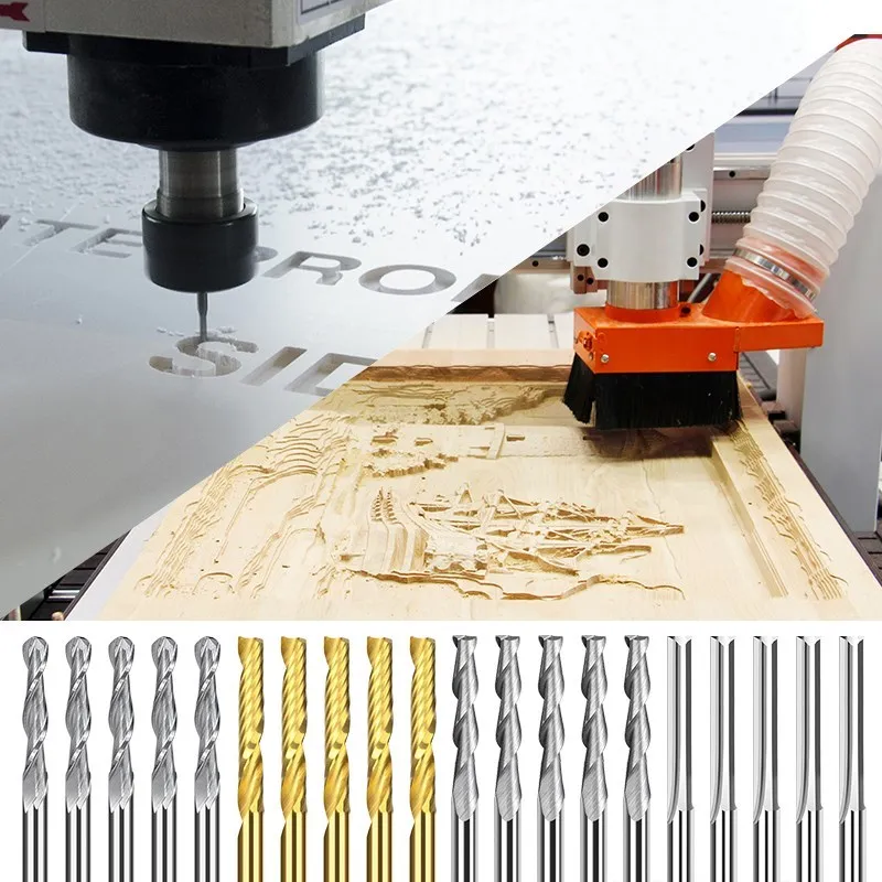 Milling Cutter 10pcs 3.175mm Shank Ball Nose End Mill 2 Flute Flat CNC Router Bits PCB Milling Cutter for Woodworking Tools