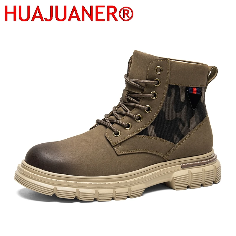 

Outdoor Men's Lace-Up High Top Shoes Classic Male Ankle Boots Leisure Walk Casual Shoes Fashion Leather Motorcycle Boots Botas