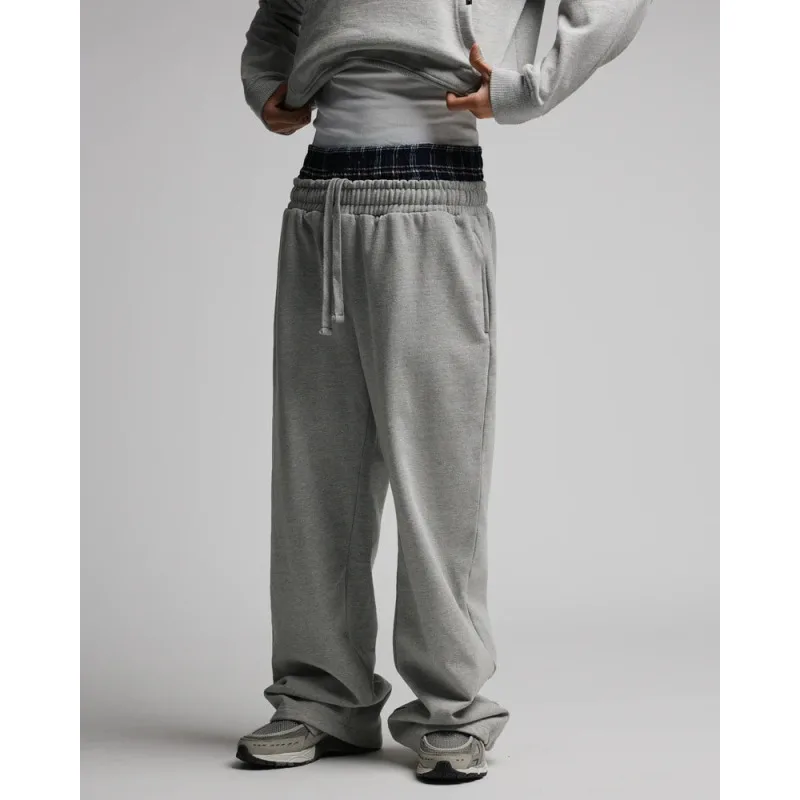 2025 Outono/Inverno Novo Europeu e Americano Harajuku Street cor sólida moda quente design de cintura dupla falsa calças de duas peças