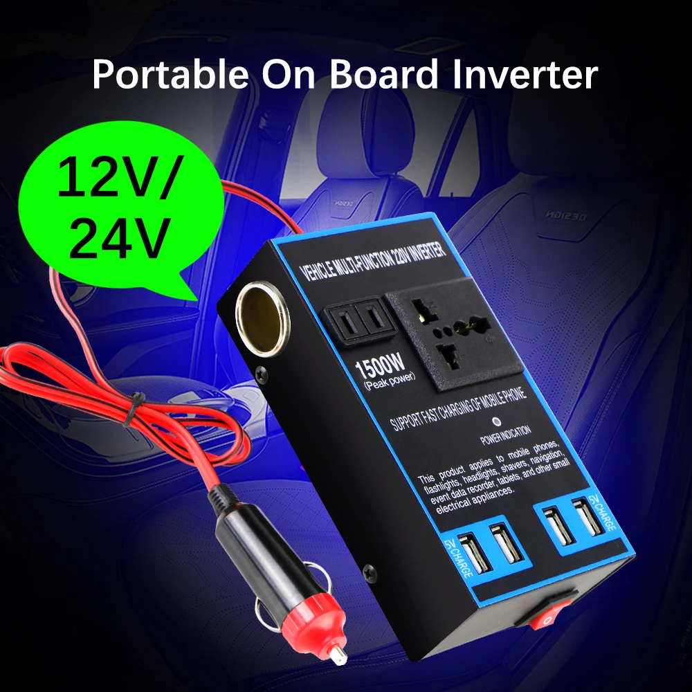 DC 12V to AC 110V 24V to AC 220V Quick Charging Car Inverter Cigar Lighter Socket USB Chargers Sockets Power Adapter Converter