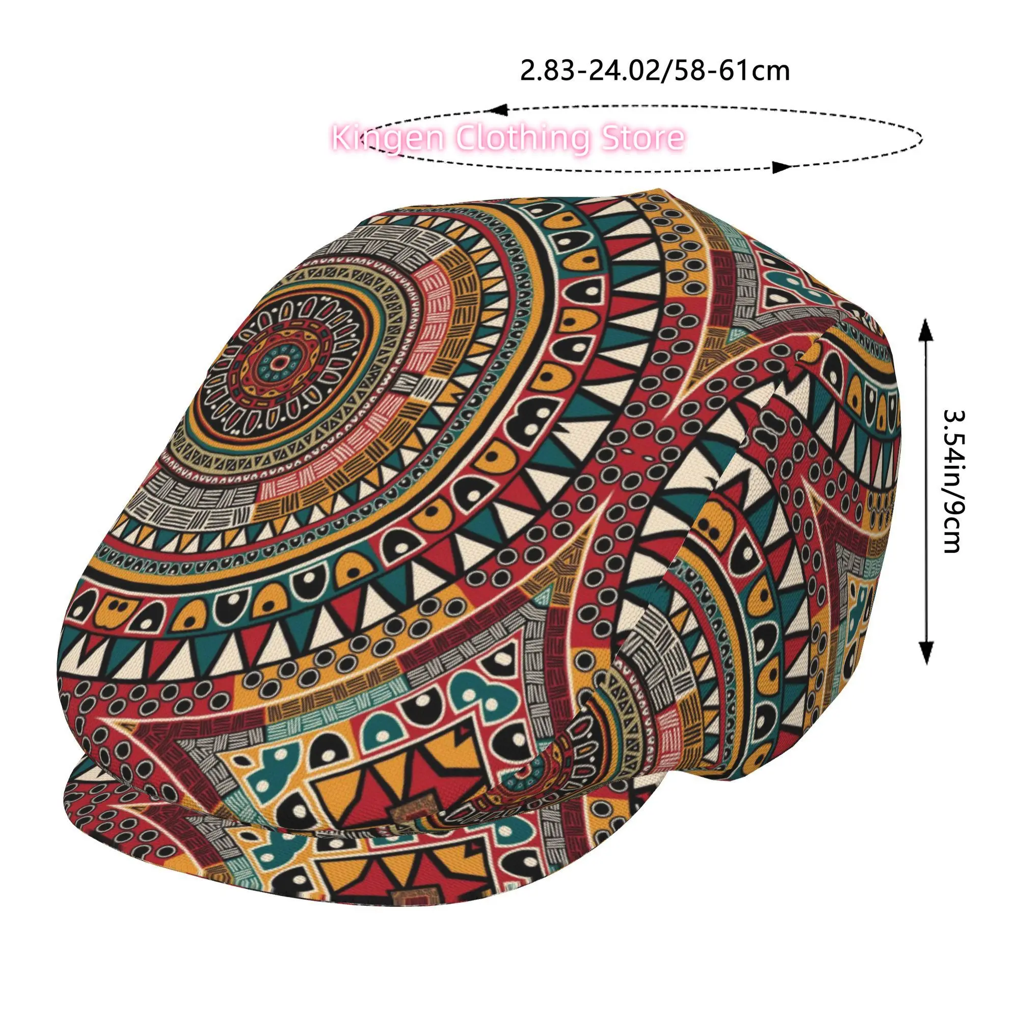 Circular Ethnic Geometric Men and Women Adjustable Flat Cap Newsboy Beret Ivy Cap Irish Cabbie Fishing Hats Forward Cap Gatsby C