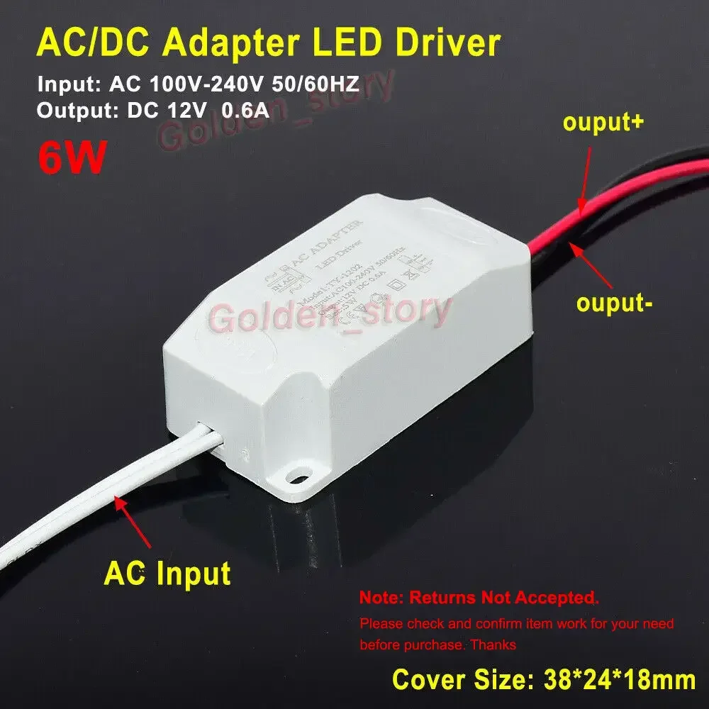 Mini AC-DC LED Driver Adapter Transformer AC 110V 120V 220V 230V to 12V 0.5A 6W