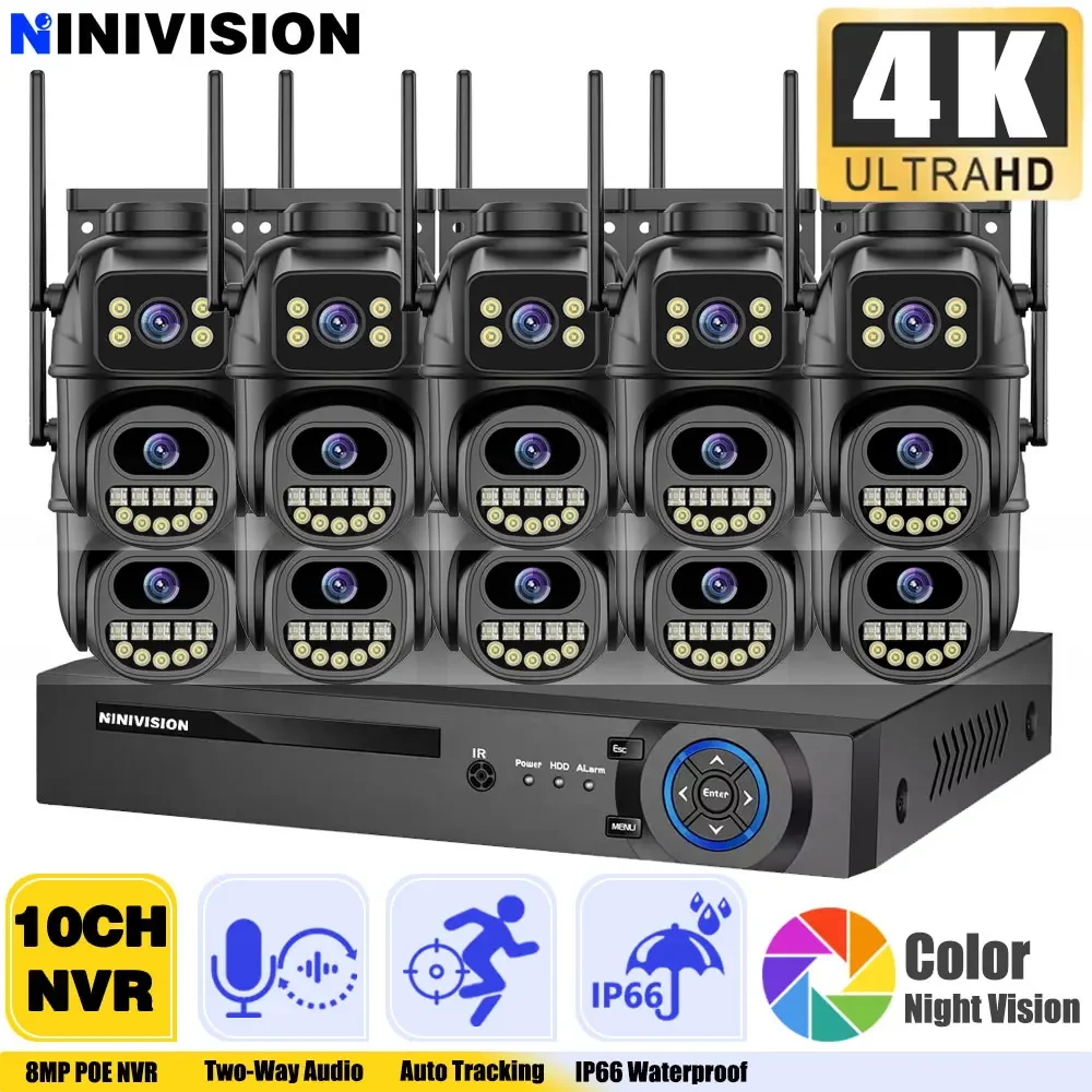 Inteligente 4K 8MP inalámbrico doble lente PTZ WiFi IP sistema de cámaras de seguridad para el hogar 10CH POE NVR H.265 conjunto de videovigilancia CCTV Kit ICsee