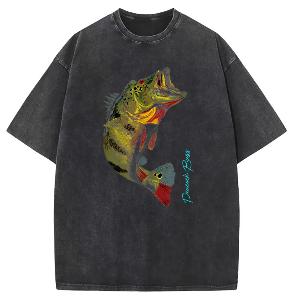 Peacock Bass Fishing Men Retro T-Shirts Clothing Summer Rife Novelty Long Sleeve Tees Man Unisex Sweatshirts Vintage Cotton