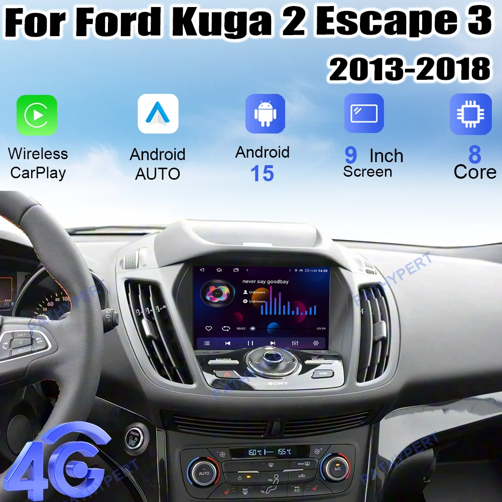 

9"Car Screen Android 15 For Ford Kuga 2 Escape 3 2013-2018 Radio Carplay Original Style GPS Navigation Video Player Head Unit BT