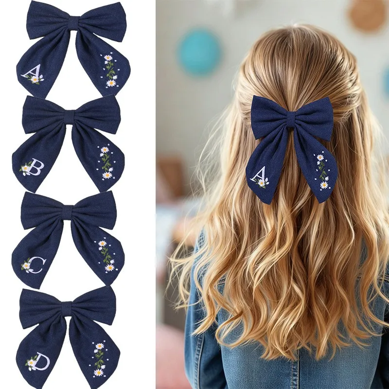

24pc Fable Bow Hair Clips for Girls Linen Cotton Floral Embroidery Barrettes Women Letter Hairpin Hairgrip Hair Accessories Bulk