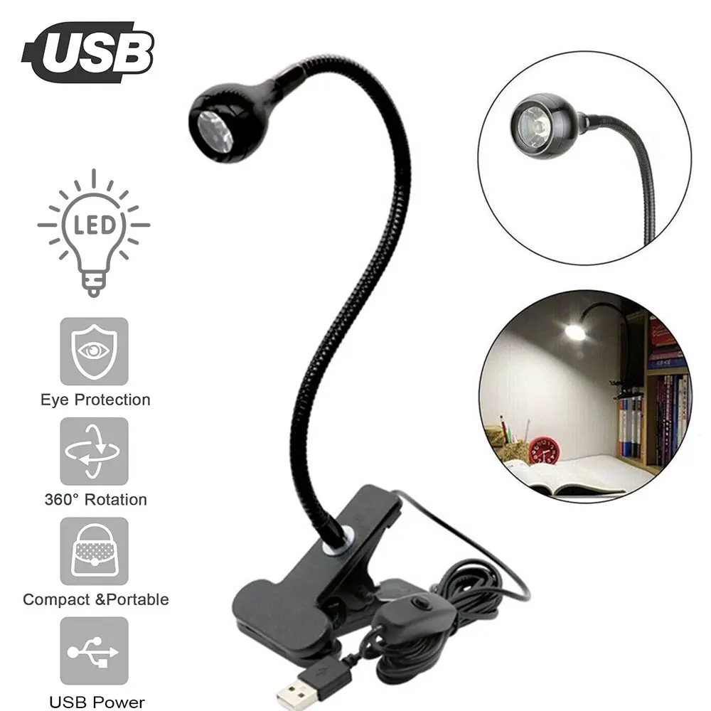 LED Clip Light USB Powered Desktop Computer Lamp Gooseneck Flexible Folding Reading Lamp Eye Protective Night Light for Bedroom