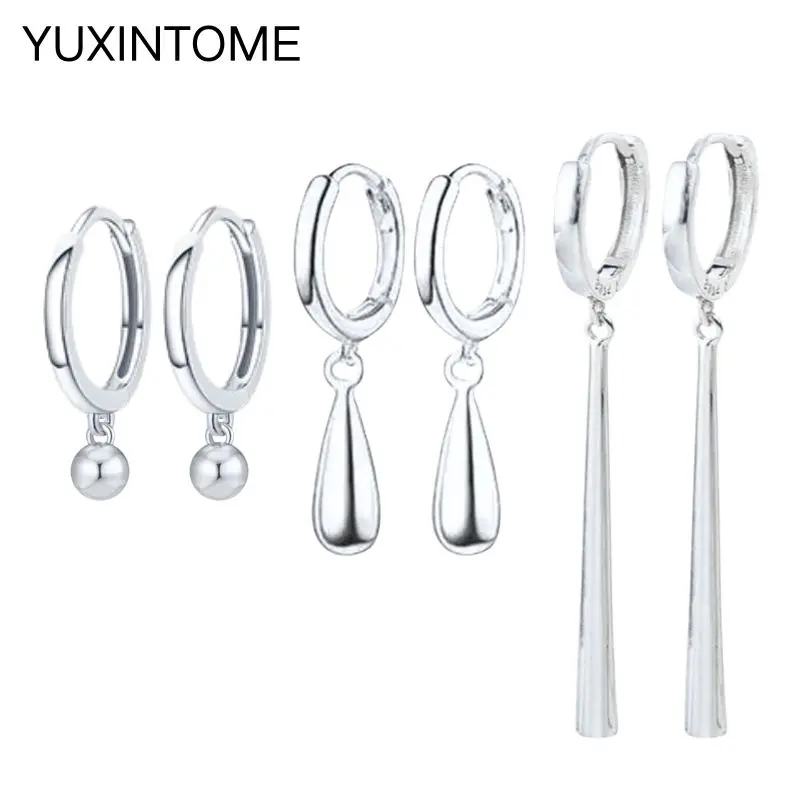 

925 Sterling Silver Needle Simple Water Drop/Round Pendant Earrings Vintage Gold Silver Earrings For Women Fashion Jewelry
