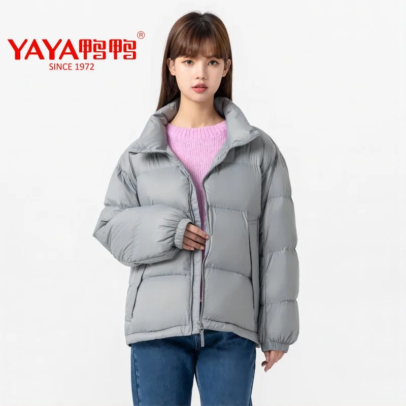 YAYA 2023 Women Winter Duck Down Jacket Casual Loose Stand-Up Collar Coat Light Easy Clothes Waterproof Windproof Warm Outwear