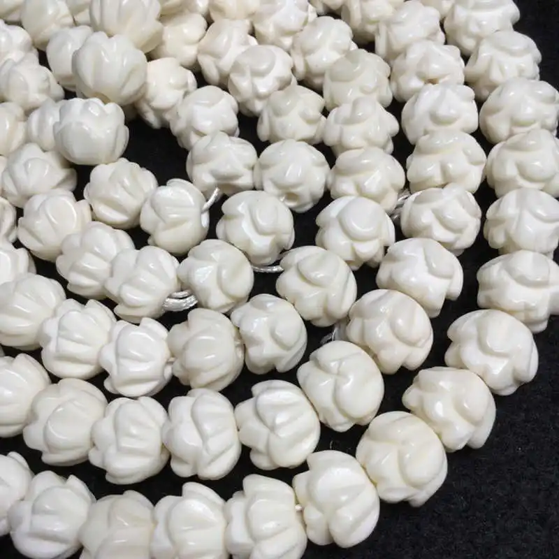 Wholesale 108PCS Tibet White Yak Bone Carved Padma Lotus Prayer Mala Loose Beads 8/10/12/14mm TSB0321