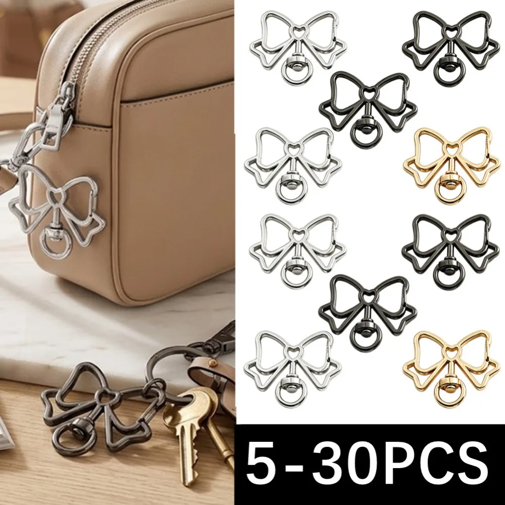 5-30pcs Bowknot Shape Spring Lobster Clasps Metal Mix Keychain Clasps Hook For Diy Keyring Bag Doll Pendant Gold Silver Black