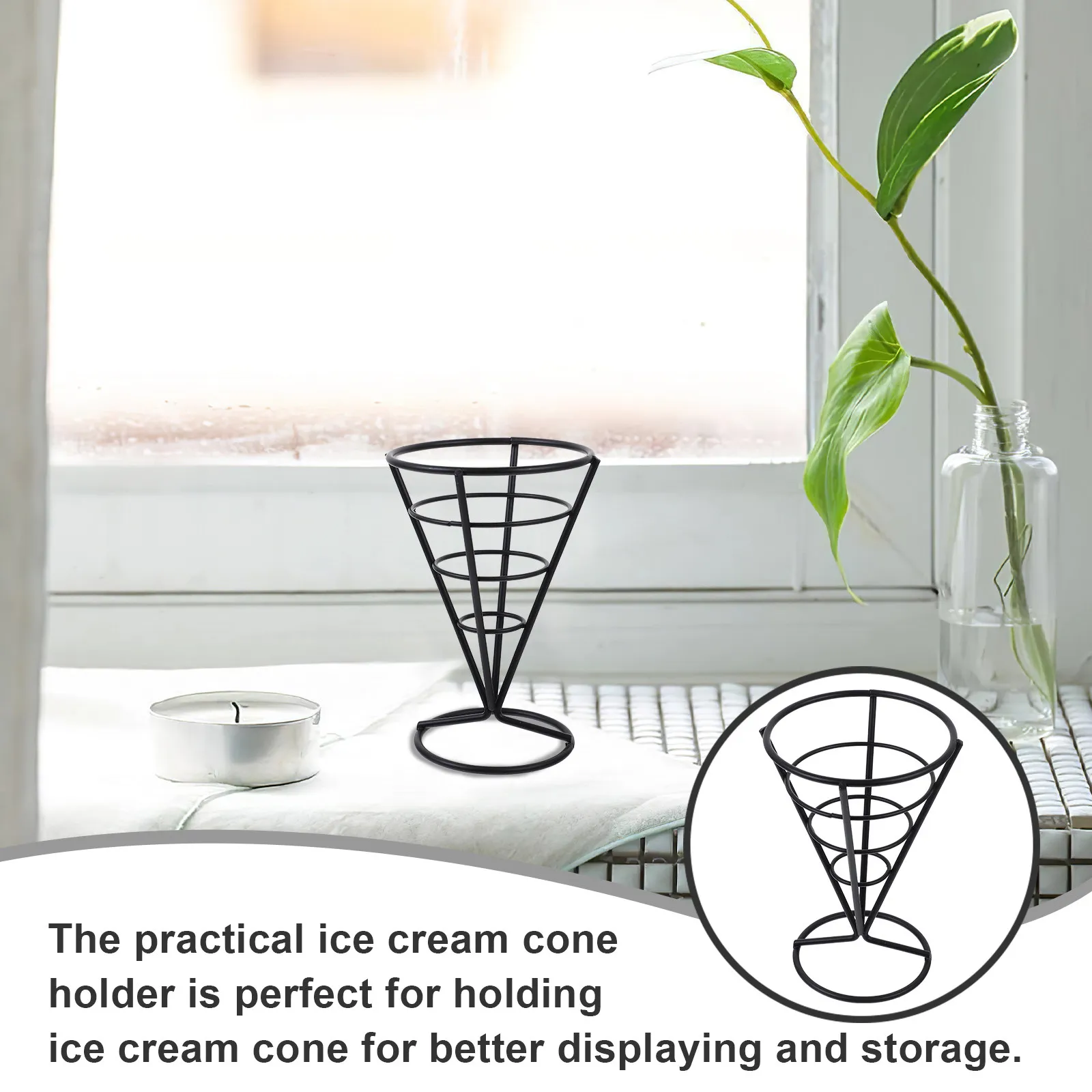 3Pcs Ice Cream Cone Holders Iron Metal Hollow Design French Fries Snack Stand Restaurant Display Holder Metal Ice Cream Holder