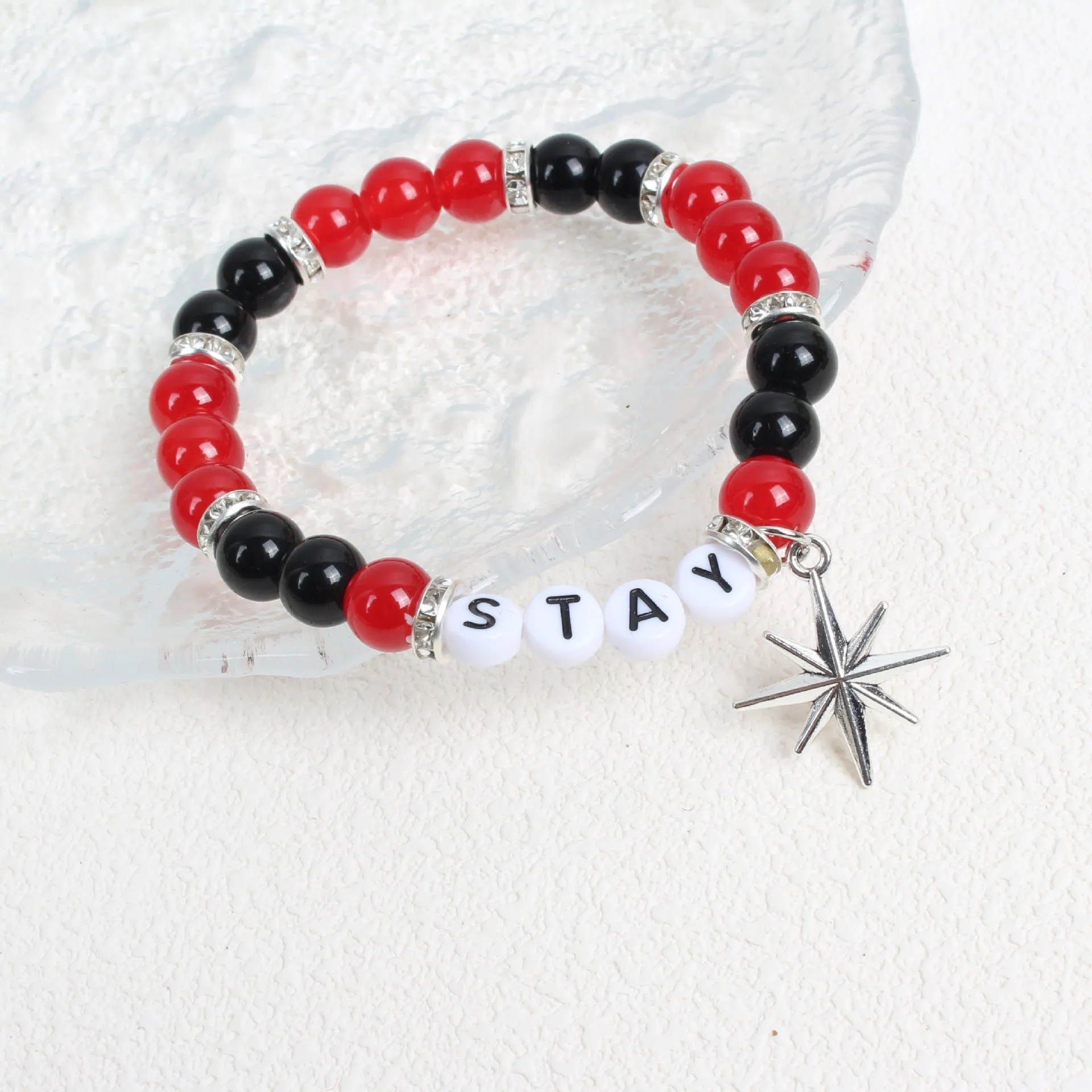 Red Inspired STAY Shining Octagonal Star Letter Beaded Bracelet, You Are My Star Personalized Jewelry Gift, Birthday Gift