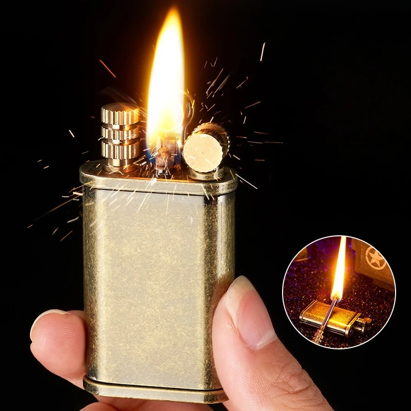 2026 New Antique Old-fashioned Pure Copper Retro Kerosine Lighter, Outdoor Match Multi-functional Men's Smoking Accessories