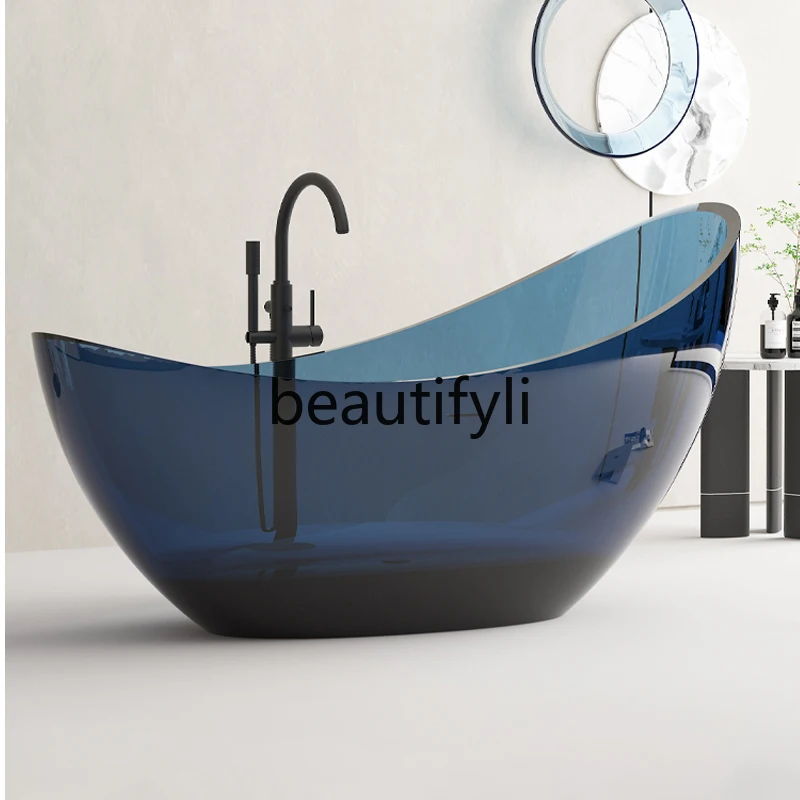 Moon-shaped transparent resin art bathtub Color crystal freestanding integrated bathtub