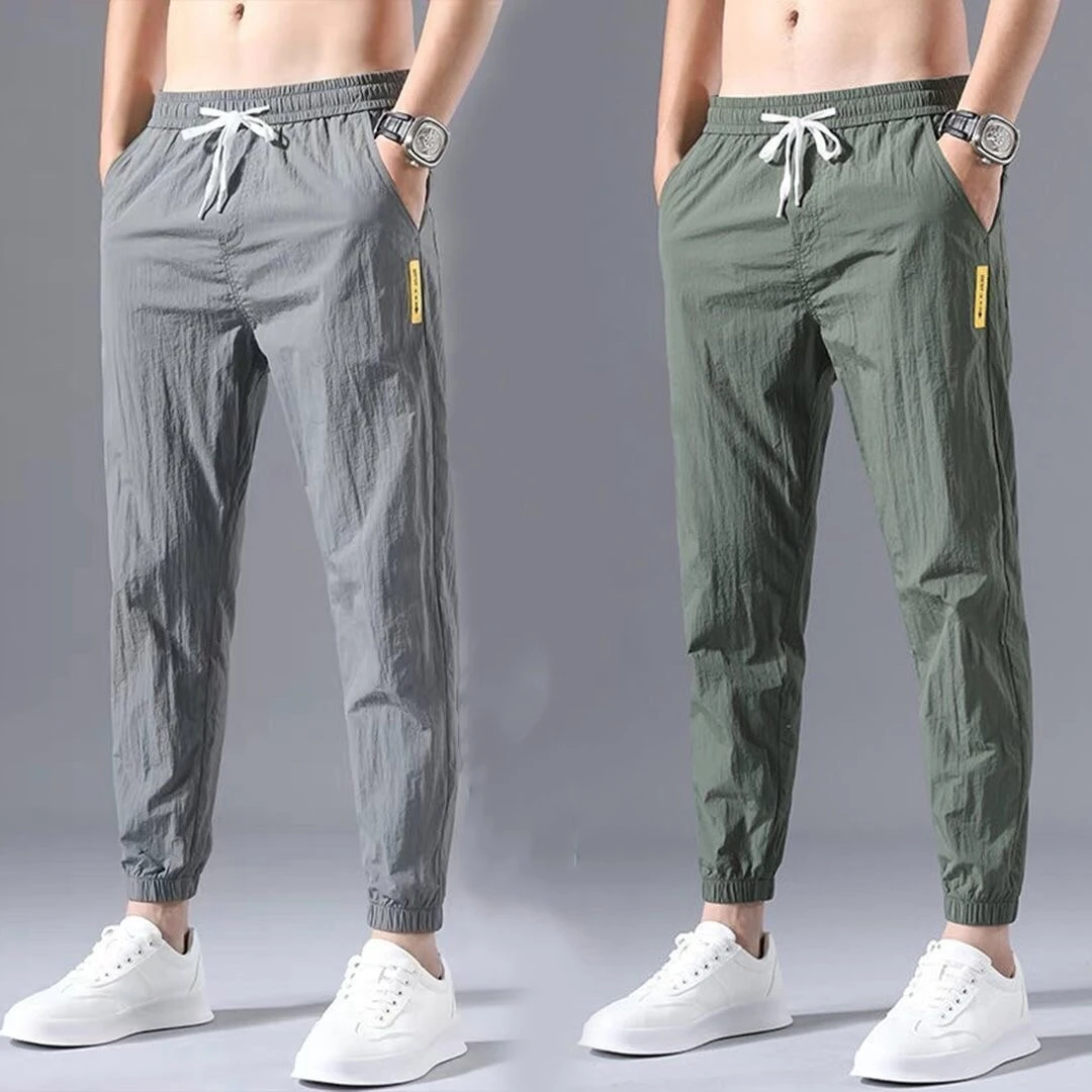 

Ice Silk Casual Pants Men's Spring Summer Autumn Lightweight Nine Points Workwear Trousers Faionable Loose Fit Spor