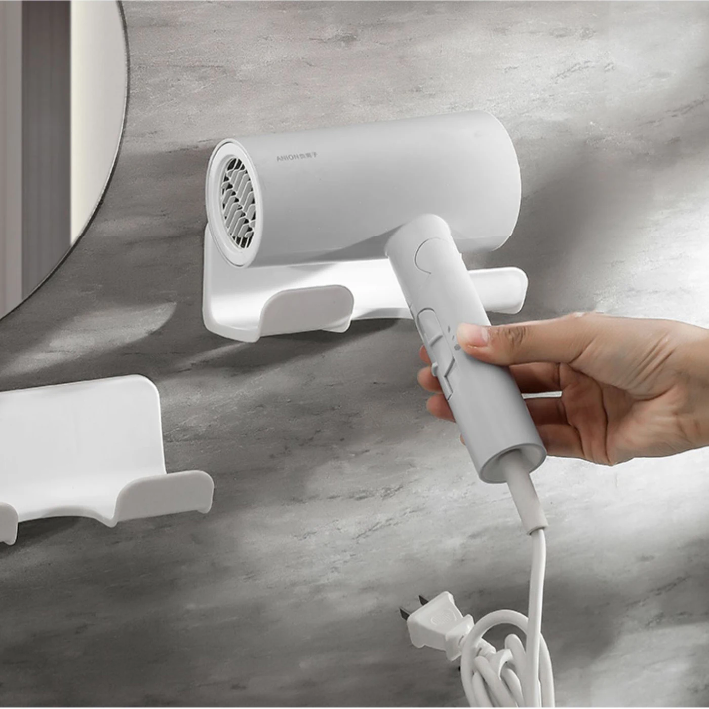 Soporte para secador de pelo, alisador de pelo montado en la pared, soporte para secador de pelo, estantes organizadores de baño, estantes de