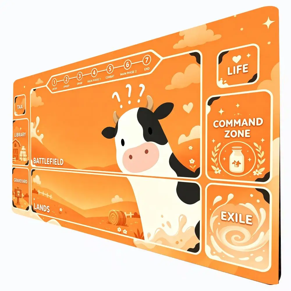 Cute Cow Farm Zoned Playmat Orange Non‑Slip Rubber Mousepad TCG Desk Mat 600x350MM MTG Magic The Gathering Card Game Table Decor