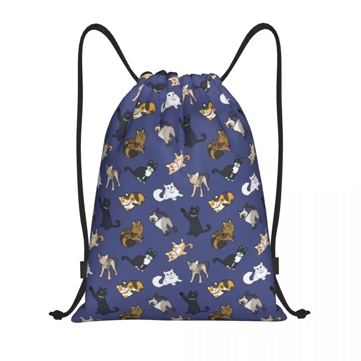 

Cute Cat Pattern Drawstring Backpack Women Men Sport Gym Sackpack Portable Sphynx Siamese Kitten Training Bag Sack