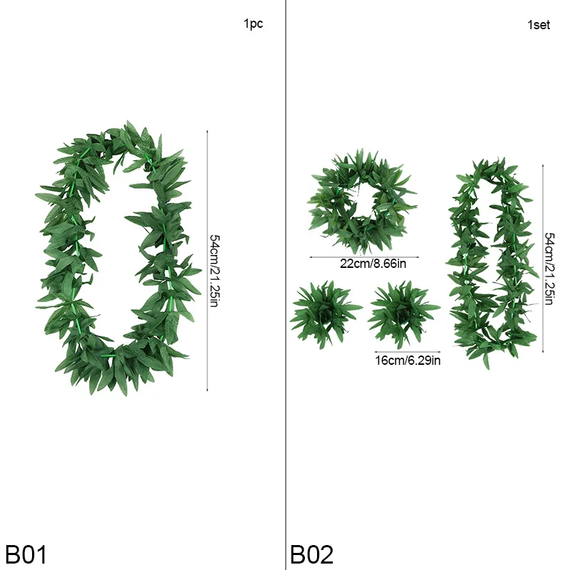 1/4Pcs Hawaiian Artificial Leaf Wreath Green Leaves Headband Bracelets Necklace Summer Beach Birthday Wedding Party Decorations - view 6