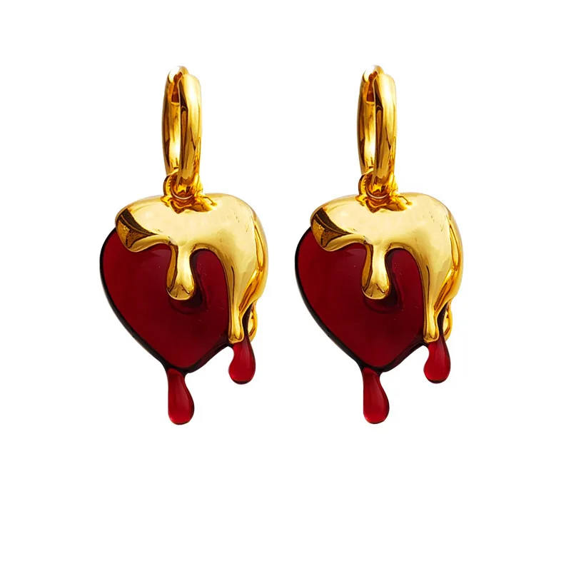 Delicate Jewelry Irregular Heart Earrings 2022 New Trend Vintage Temperament Red Resin Drop Earrings For Girl Lady Gifts