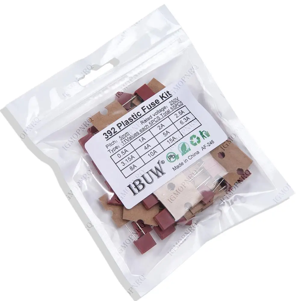 プラスチック製の品揃えキット,スローブローパイプfuseセット,392,0.5a,1a 2a,2.55a,3.15a,4a,5a,6.3a,8a,10a,15a,250v 55個